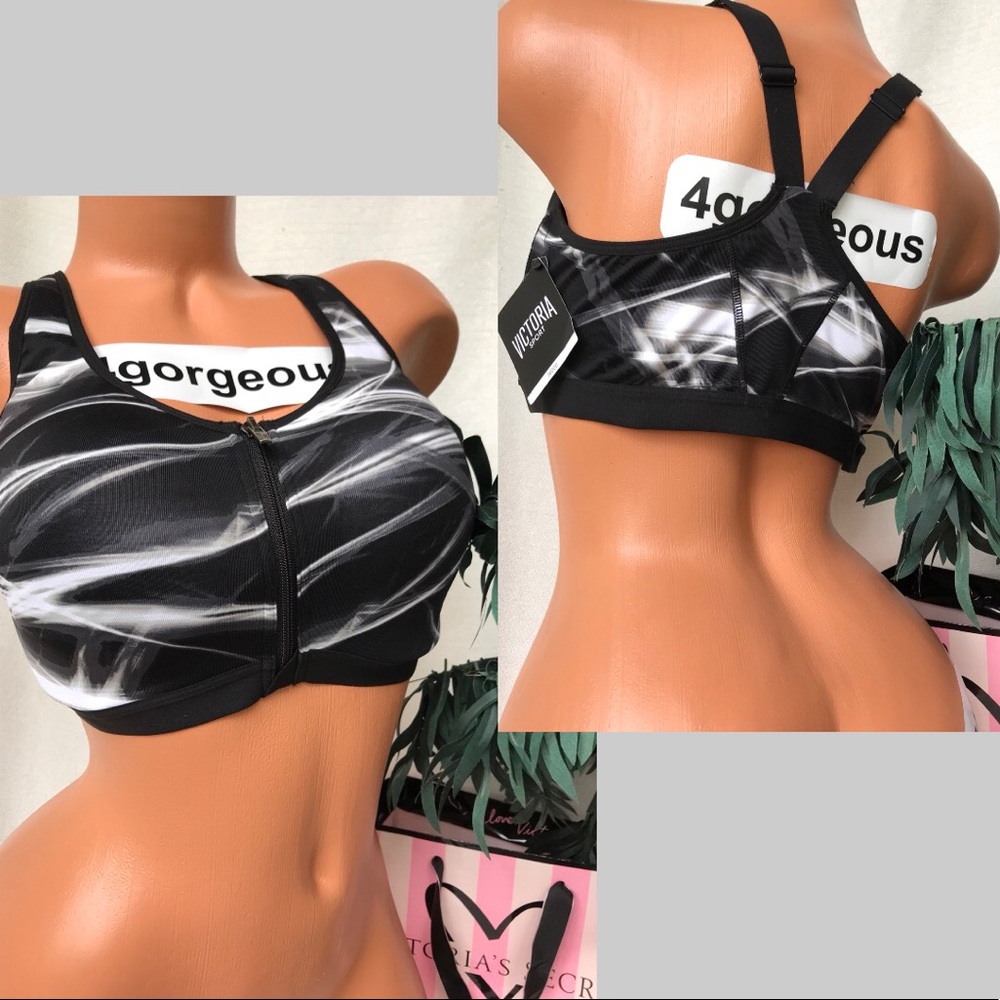 Victoria’s Secret 36ddd KNOCKOUT BLACK WHITE ZIPPER SPORTS BRA